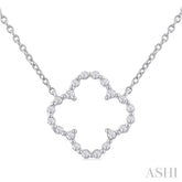 1/8 ctw Petite Open Window Clover Round Cut Diamond Pendant With Chain in Sterling Silver